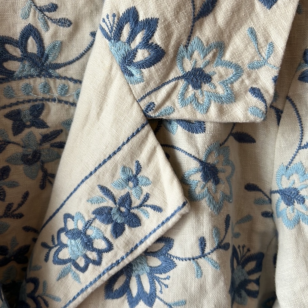 J Jill 100% Linen Floral Embroidered Jacket / Blazer. Size Petite Small. - Picture 6 of 15